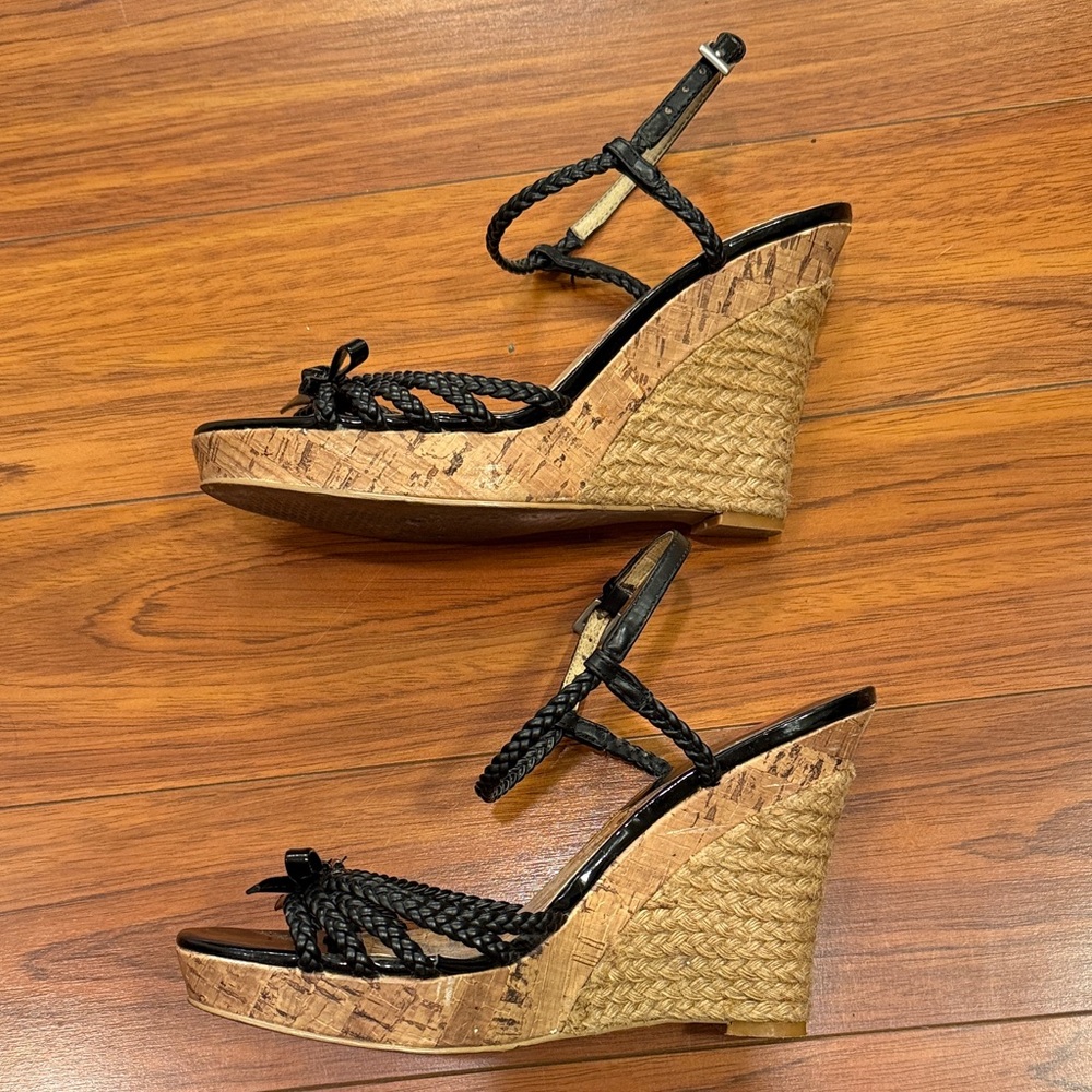 BP Black Strappy Wedge Heels Size 5 1/2